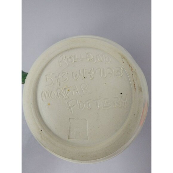 Handcrafted Ceramic Pitcher/Creamer Unique Green‎ Textured Branch Handle Red Rim - Picture 7 of 10